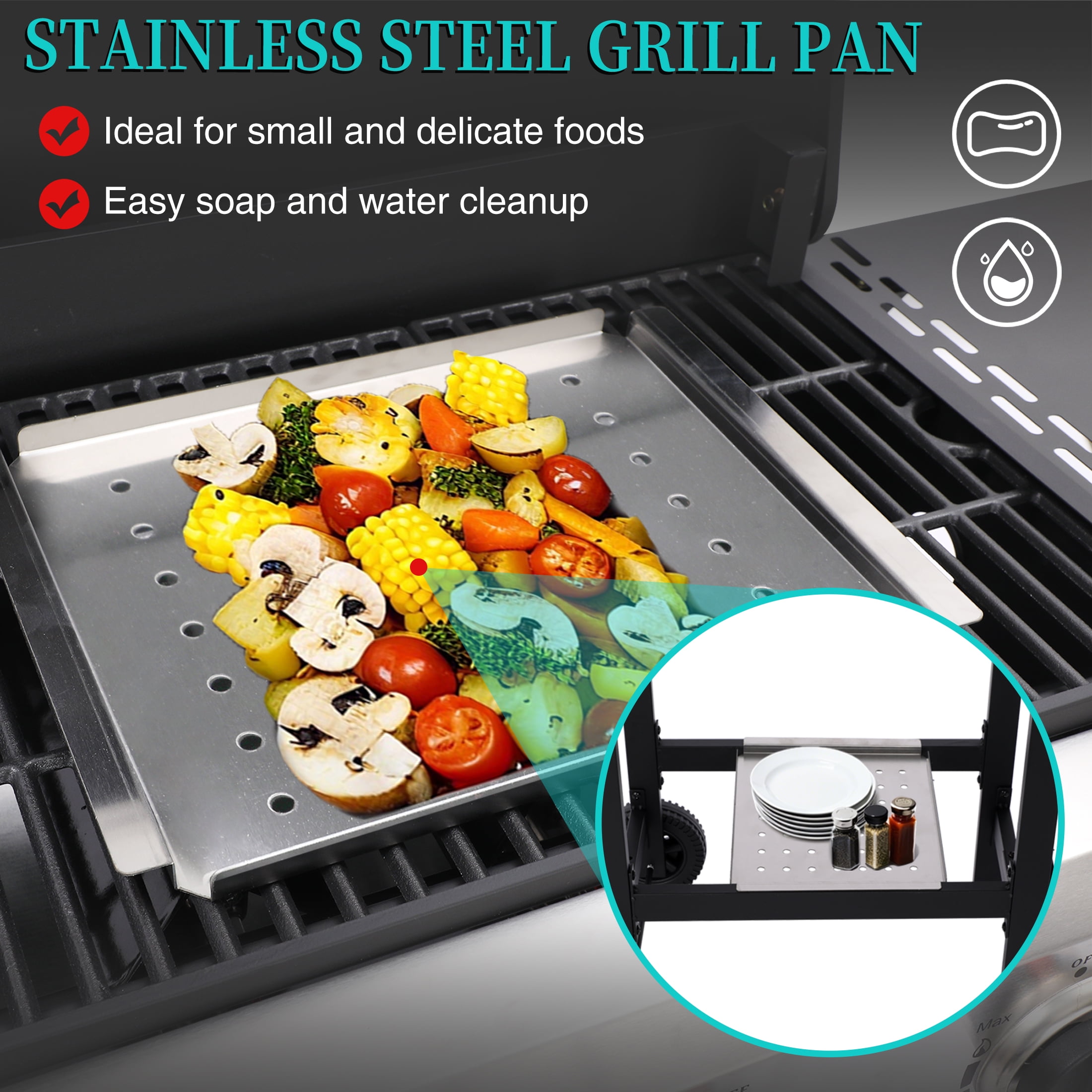 Garden It 3-Burner Propane Gas Grill, 30,000 BTU Portable BBQ with Foldable Side Table, Cast Iron Grates & Regulator for Outdoor Camping Backyard