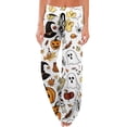 thumbnail image 2 of Halloween Pumpkin & Spider Print Wide Leg Pants for Women, 1-Pc Drawstring Loose Palazzo Trousers — Soft Breathable Lounge Bottoms & Halloween Pajama Pants White XXXL, 2 of 6