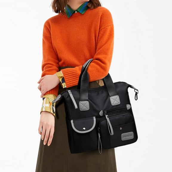 Women Large Capacity Casual Shoulder Bag Waterproof Multi Pockets Oxford Cloth Cross Body Handbag Tote - Black, Medium