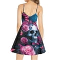 thumbnail image 3 of Jeiento Hell Gothic Skull Dresses for Women Spaghetti Strap Sleeveless Sundresses Pink Rose Summer Beach Casual Midi Dress Knee Length Tank Dress, Size XS, 3 of 7