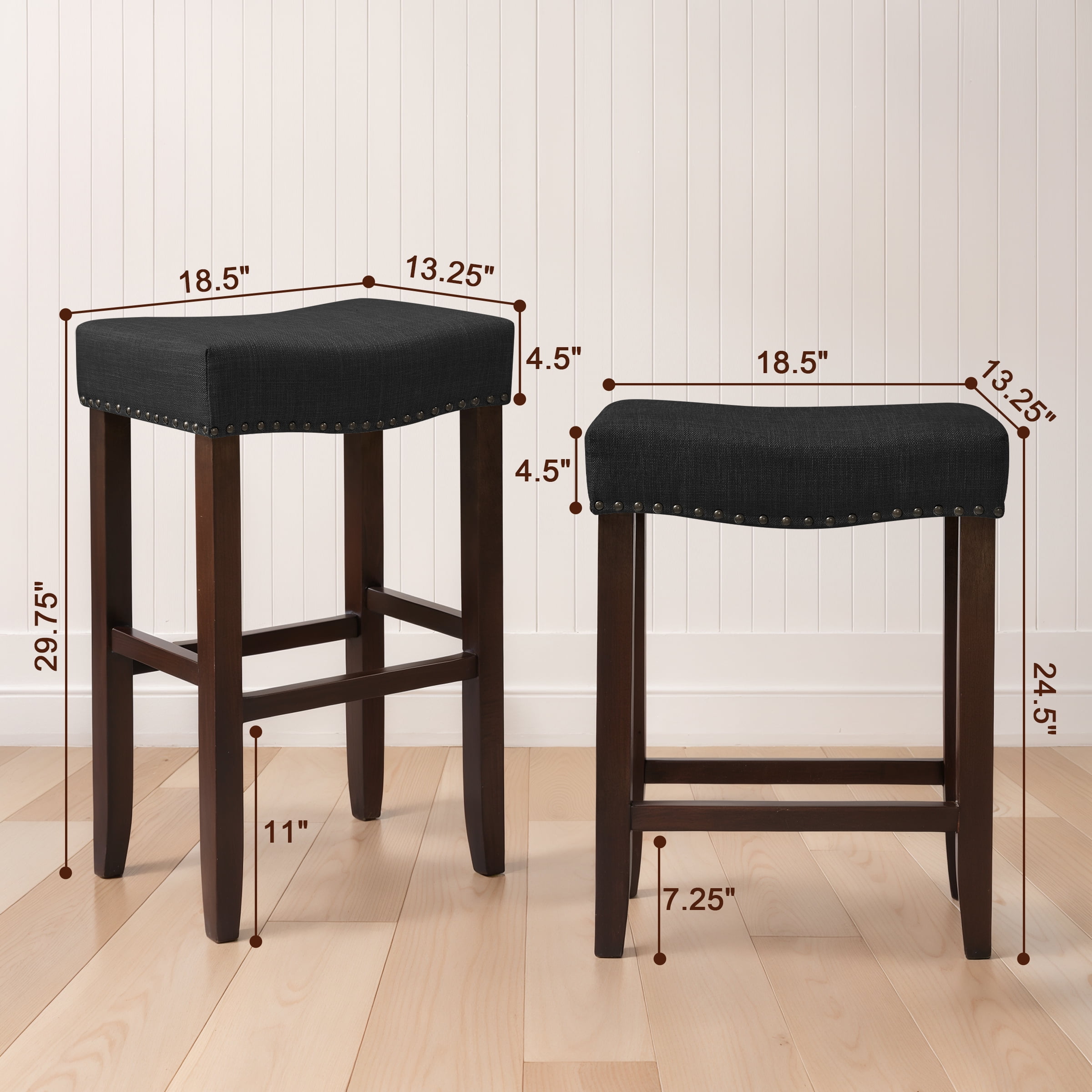 DyFun 24" Backless Bar Stools Modern Counter Stool Chairs Wooden Kitchen Island Stools (Set of 4, Gray)