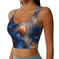 thumbnail image 2 of Goofa Elegant Blue Gold Blooms Printed Sports Bras for Women, High Impact Running Bra Workout Crop Tank Tops Longline Sports Bra Push up-Medium, 2 of 9