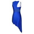thumbnail image 4 of Alvivi Women Sleeveless Cutout Latin Dance Leotard Mesh Patchwork High Low Lyrical Dance Dress Royal Blue L, 4 of 7