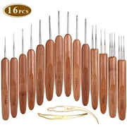 Pesonlook 16 Pcs Dreadlocks Crochet Hook Dreadlocks Tool Crochet Hook and Locking Tools Easyloc Hair Tool for Dreadlocks, Bamboo Handle Braiding Crafts Accessories Craft (0.5mm-2.7mm, 16 Types)