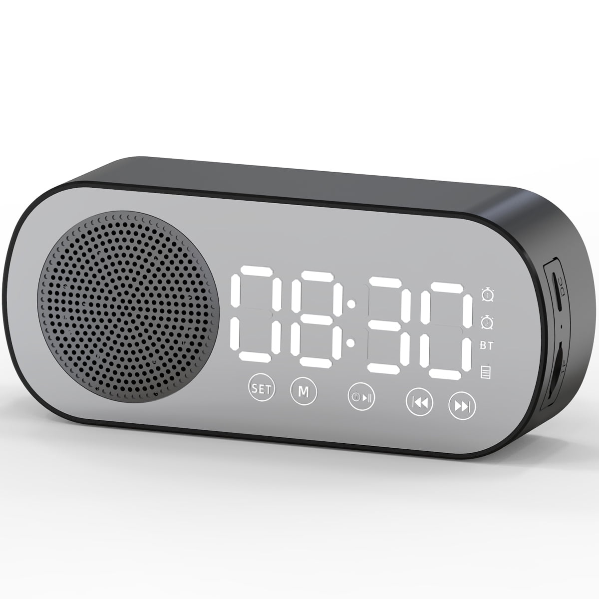 Zeokiar Digital Alarm Clock Bluetooth 5.0 Speaker LED Display Mirror Desk Alarm Clock with FM Radio Support TF Card Play Hands-Free Call Dual Alarm Clock with USB Charging Port Adjustable Brightness