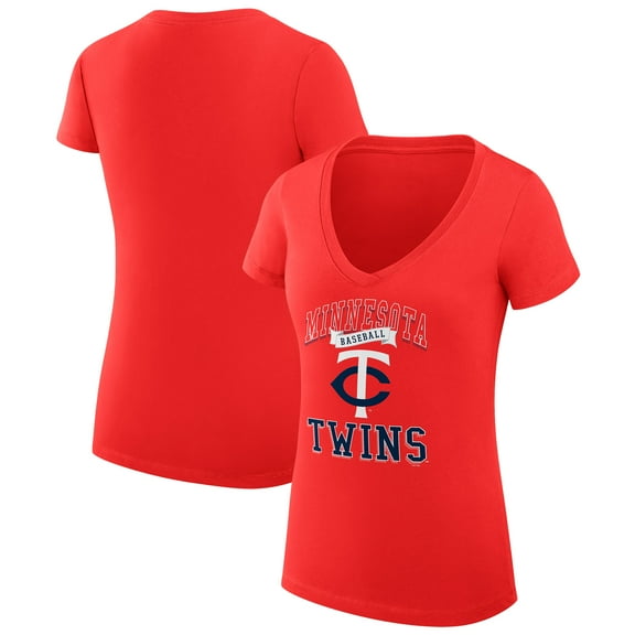 Women's G-III 4Her by Carl Banks Red Minnesota Twins Super-Slim Fit Lightweight Team Logo Graphic V-Neck T-Shirt
