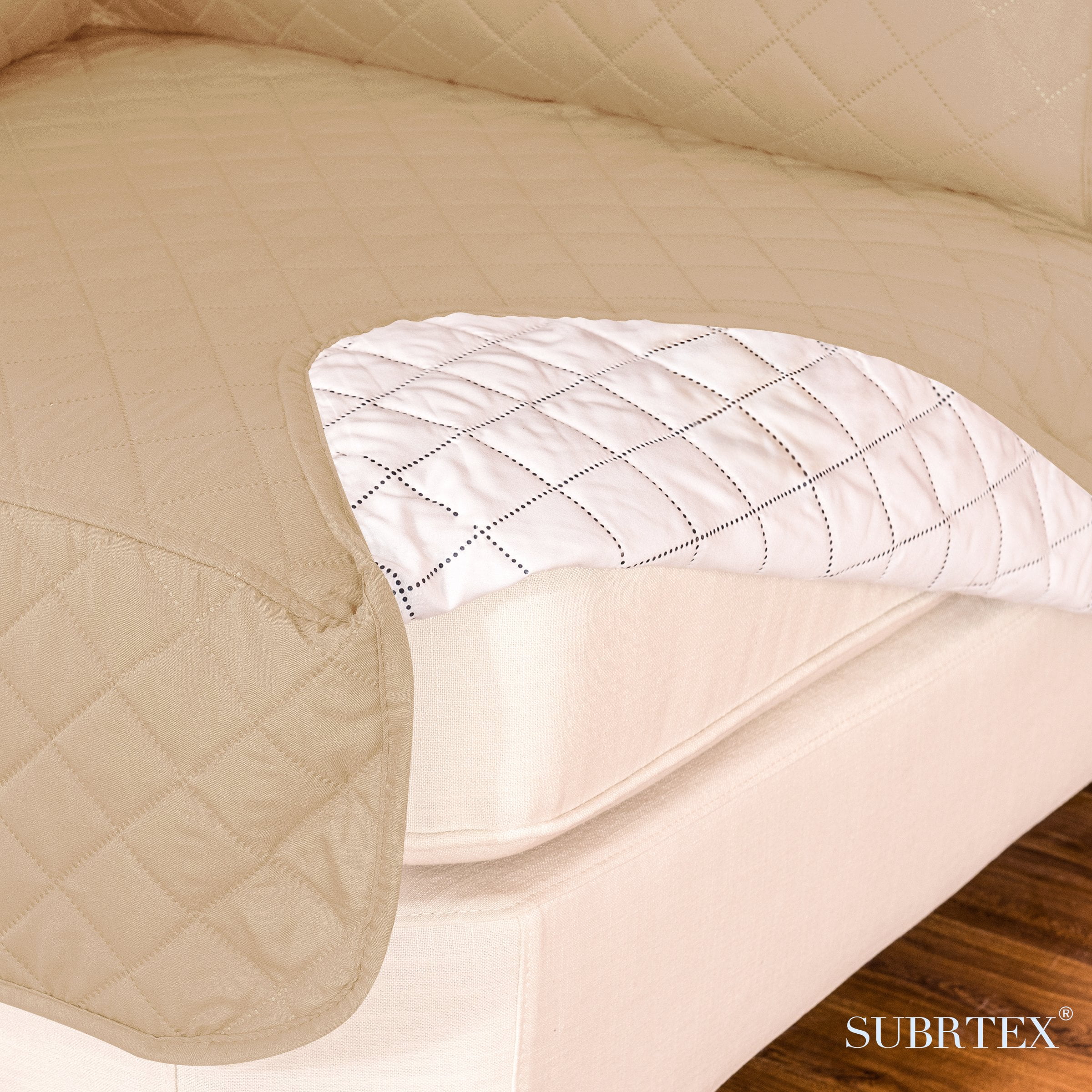 Subrtex Reversible Sectional Corner Sofa Slipcover L Shape Corner Covers with Elastic Straps (Sand)