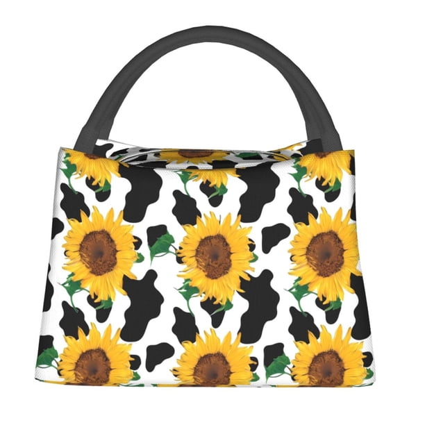 Balery Cute Cow Print Sunflower B Bolsa de Aislamiento Portátil – Bolsa de Almuerzo con Forro de Aluminio Mejorado, Funda Impermeable y Fácil de Limpiar para Picnic y Caja de Almuerzo