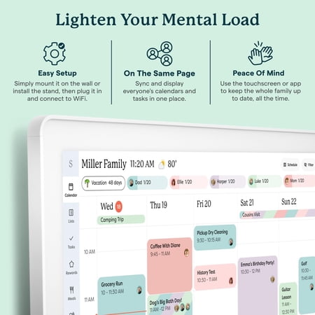 SKYLIGHT CALENDAR MAX 27-INCH TOUCHSCREEN DIGITAL CALENDAR, ALL-IN-ONE FAMILY ORGANIZER AND CHORE CHART, WALL MOUNTABLE PLANNER – CLASSIC WHITE