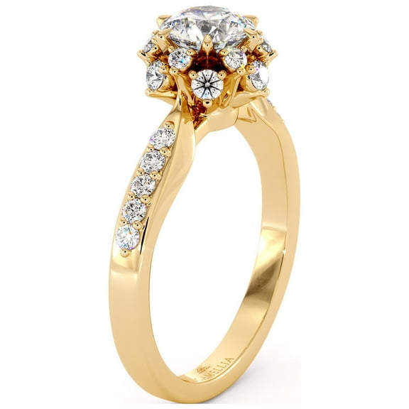 Blossom Moissanite & Side Natural Diamonds Classic Engagement Ring 14K Yellow Gold Classic Ring