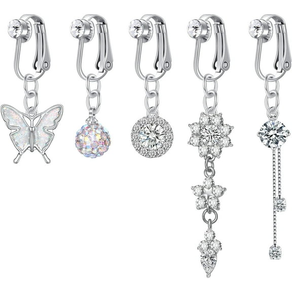 Briana Williams Fake Belly Ring Clip on Belly Button Rings for Women CZ Dangle Belly Button Rings Butterfly Heart Crown Belly Rings Non Piercing Jewelry