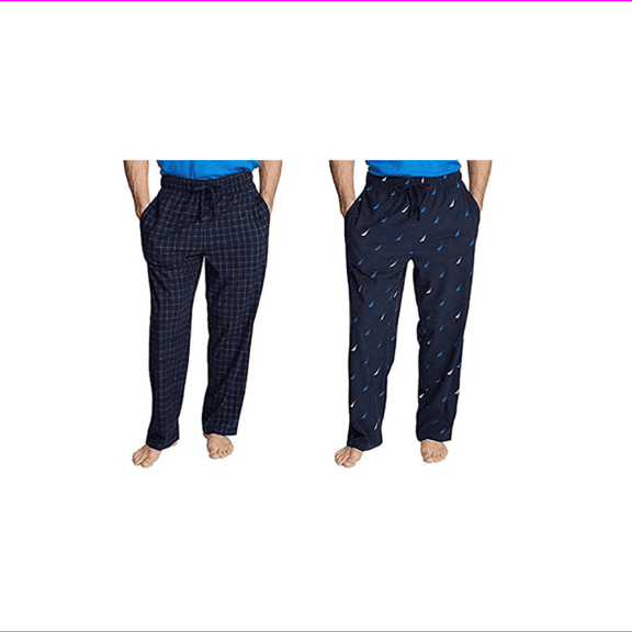 Nautica Men Sueded Fleece Pajama Pants 2 PACK (Navy-Sail-Plaid( S).