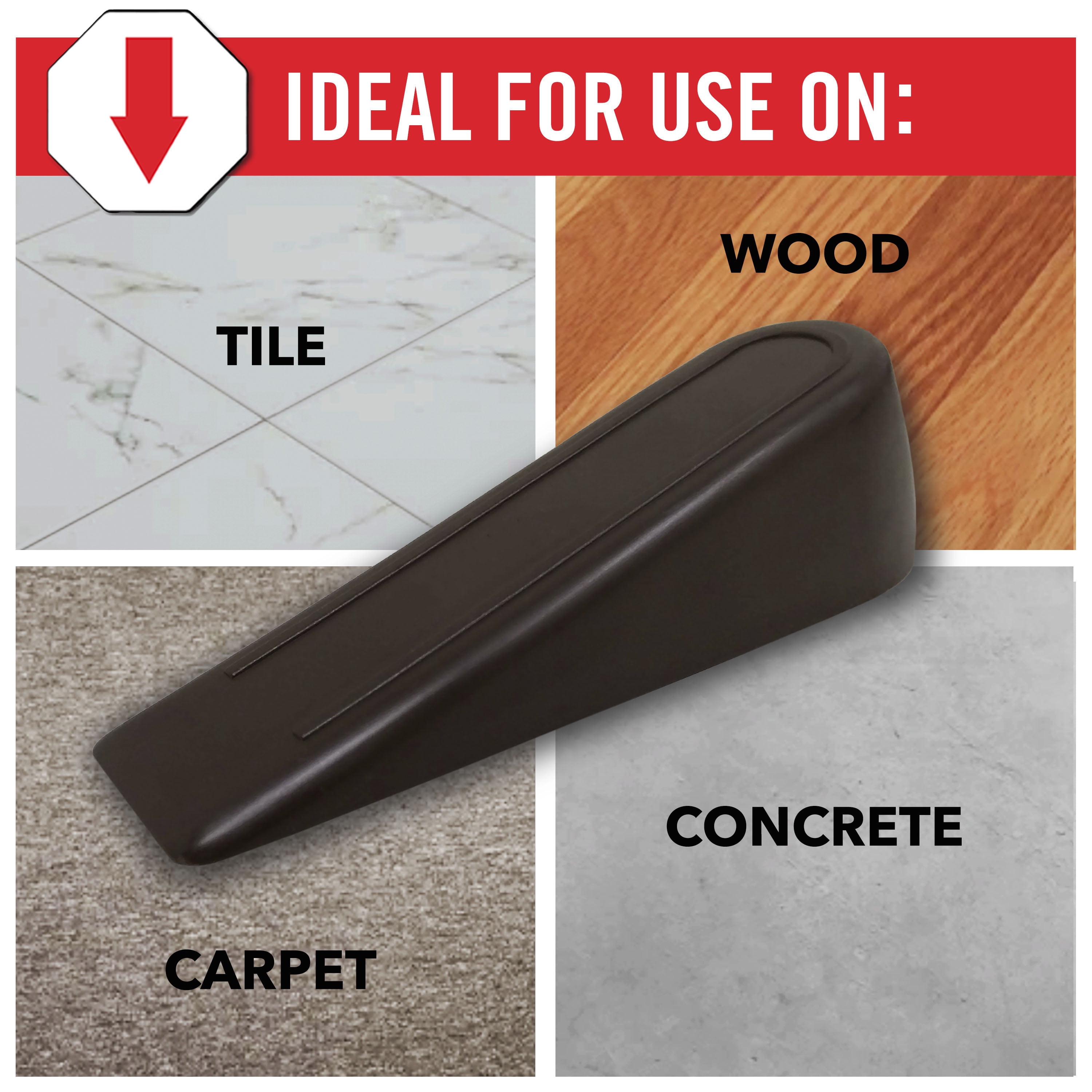 Super Sliders Non-Skid Door Stop, Durable Rubber Wedge Design for textured surfaces and carpet - Grip and Door Control – 1-Pack, Brown