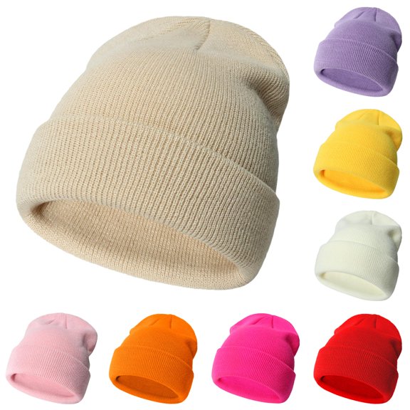 Xijirk Solid Knit Beanie, Classic Slouchy Turn Up Winter Hat, Unisex Basic Ribbed Knit Cold Weather Cap Size:3-24 Months