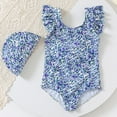 thumbnail image 2 of Gelikeya Girls Swimsuits Size 2-3 Ruffle Swimsuit Bathing Suit with Hat 2 Piece Swimwear for Summer Holiday Beachwear Swimming Wear (Toddlers, Z07 Blue), 2 of 7