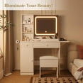 thumbnail image 3 of Yiwa White Vanity Desk with LED Lights & Charging Station – Makeup Table with Mirror, Drawers, Storage Stool & Power Outlets, Dressing Table for Bedroom, 3 of 8