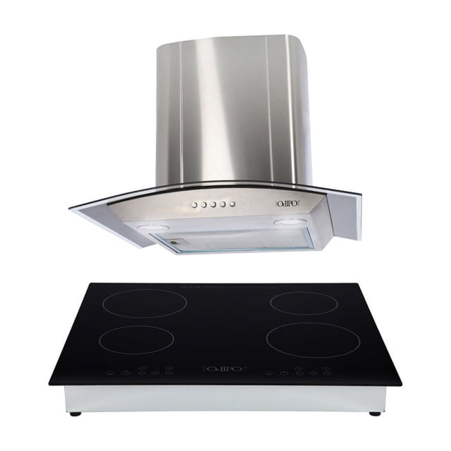 Campana de cocina de pared acero inoxidable 60cm Marex + Parrilla eléctrica de inducción 4 quemadores Kepler