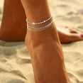 thumbnail image 2 of Cterwk 14K Silver Plated Ankle Beach Layering Rhinestone Cubic Zirconia Beaded Pearls Ankle Bracelets, 2 of 6