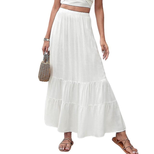Falda larga con volantes de color sólido a la moda, elegante falda larga que combina con todo para fiestas, compras, citas