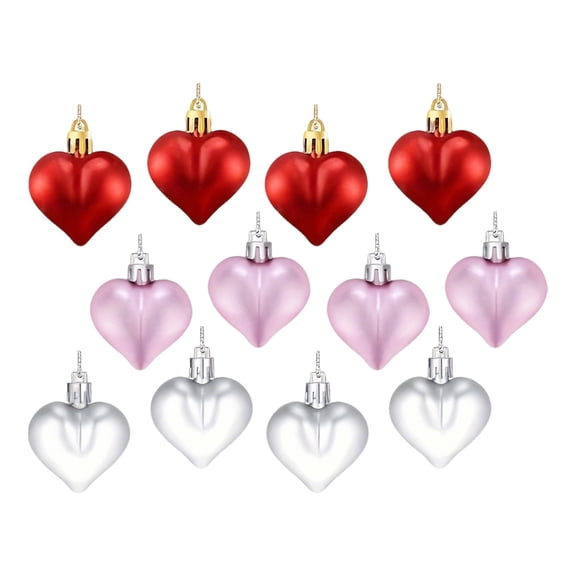 12Pcs Valentines Heart Ornaments,Party Hanging Ornaments, Wall Decor Hearts, Shiny Red Ornaments, Pink Heart Baubles, Romantic Party Supplies, Love Theme Decor, Anniversary Party Supplies