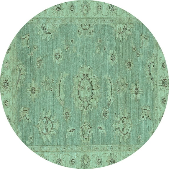 Ahgly Company Indoor Round Oriental Light Blue Traditional Area Rugs, 4' Round