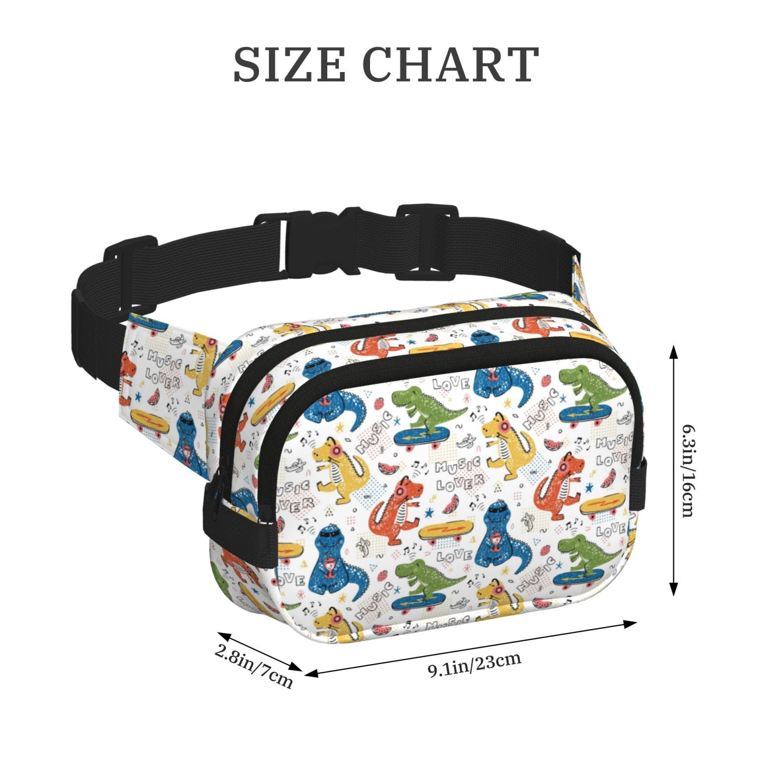 Picia Dinosaur (2) Print Square Double-Layer Waist Bag Mini Adjustable Waist Belt Bag Exercise Running Travel Hiking