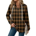 thumbnail image 4 of WTOBBY Women's Fashion Raglan Sleeve Long Sleeve Pullover with Pockets Preppy Graphic Hoodie, Retro Button Plaid Design, Comfortable and Trendy for Casual and Lounge Wear,Camel 2XL, 4 of 5