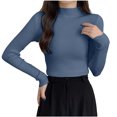 thumbnail image 3 of QATAINLAV Womens Mock Neck Long Sleeve Shirts Solid Color Casual Pullover Sweater Ribbed Knit Cute Slim Fit Tops Blue, 3 of 7