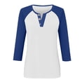 thumbnail image 4 of ManxiVoo Relaxed Fit Womens Top V Neck 3 4 Sleeve Button Front Shirt with Raglan Sleeves for Summer L Size Blue, 4 of 5