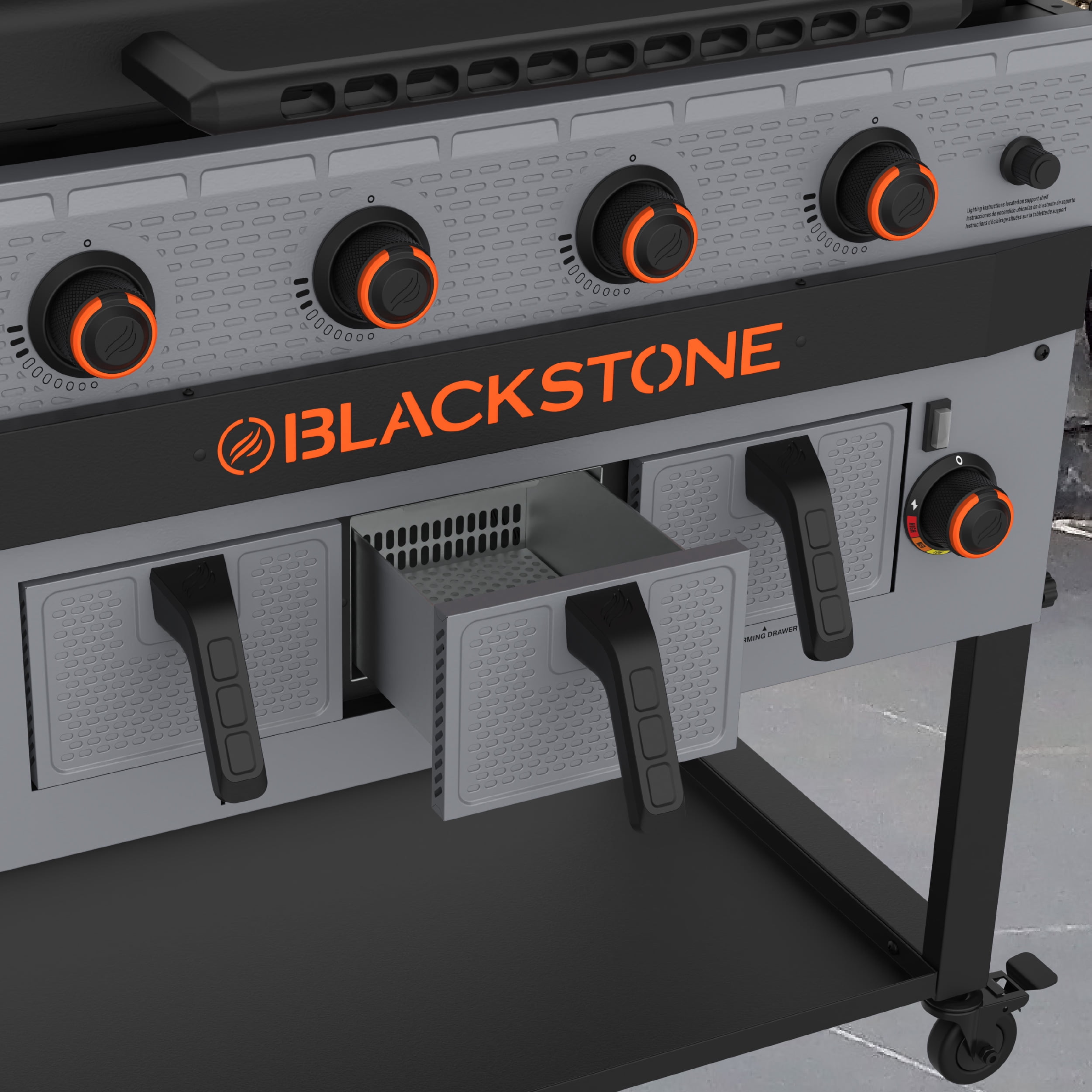 Blackstone Bronco Outdoor Combo Griddle, 36 Inch 4-Burner Flat Top Grill with Air Fryer, Gray