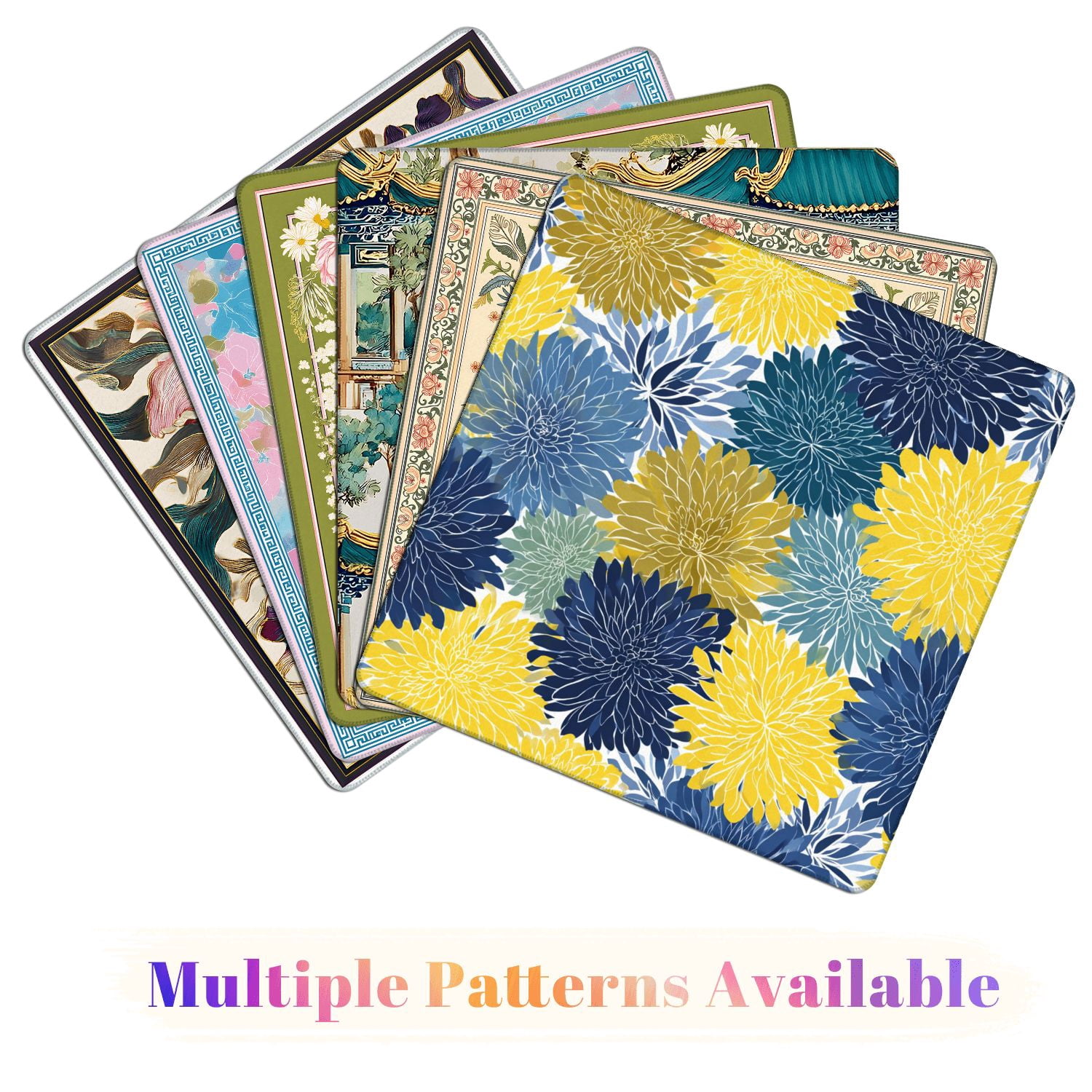 Mahjong Mat 31.5" x 31.5" Spring floral seamless Blue yellow navy Chrysanthemum Non-Slip Noise Reduction American Mahjong Tiles Table Cover for Dominoes Poker Card Board Games Gift