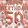 thumbnail image 1 of RV Decoración 50 cumpleaños oro rosa, cartel de feliz cumpleaños, globo de helio números 50 XXL, cortina con flecos de oro rosa, confeti de látex, decoración de números, confeti, niña y mujer oso de fresa Electrónica, 1 of 5