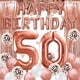 thumbnail image 1 of Decoración 50 cumpleaños oro rosa, cartel de feliz cumpleaños, globo de helio números 50 XXL, cortina con flecos de oro rosa, confeti de látex, decoración de números, confeti, niña y mujer, 1 of 5