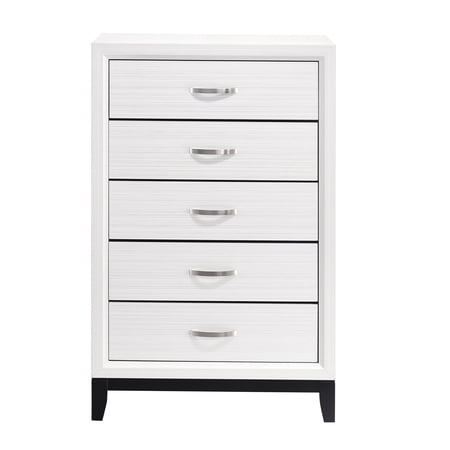 JERFIT 5-Drawer Storage Chest White Dresser with Metal Pulls Modern Bedroom Chest of Drawers for Organization