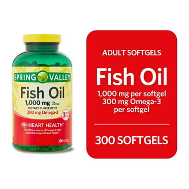 Spring Valley Fish Oil Omege-3 Dietary Supplement Softgels for Heart Health, 1000 mg, 300 Count