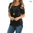 thumbnail image 1 of stanreset Women T-shirt Cold Shoulder Round Neck Blouse Solid Color Top, Black, XXL, 1 of 6