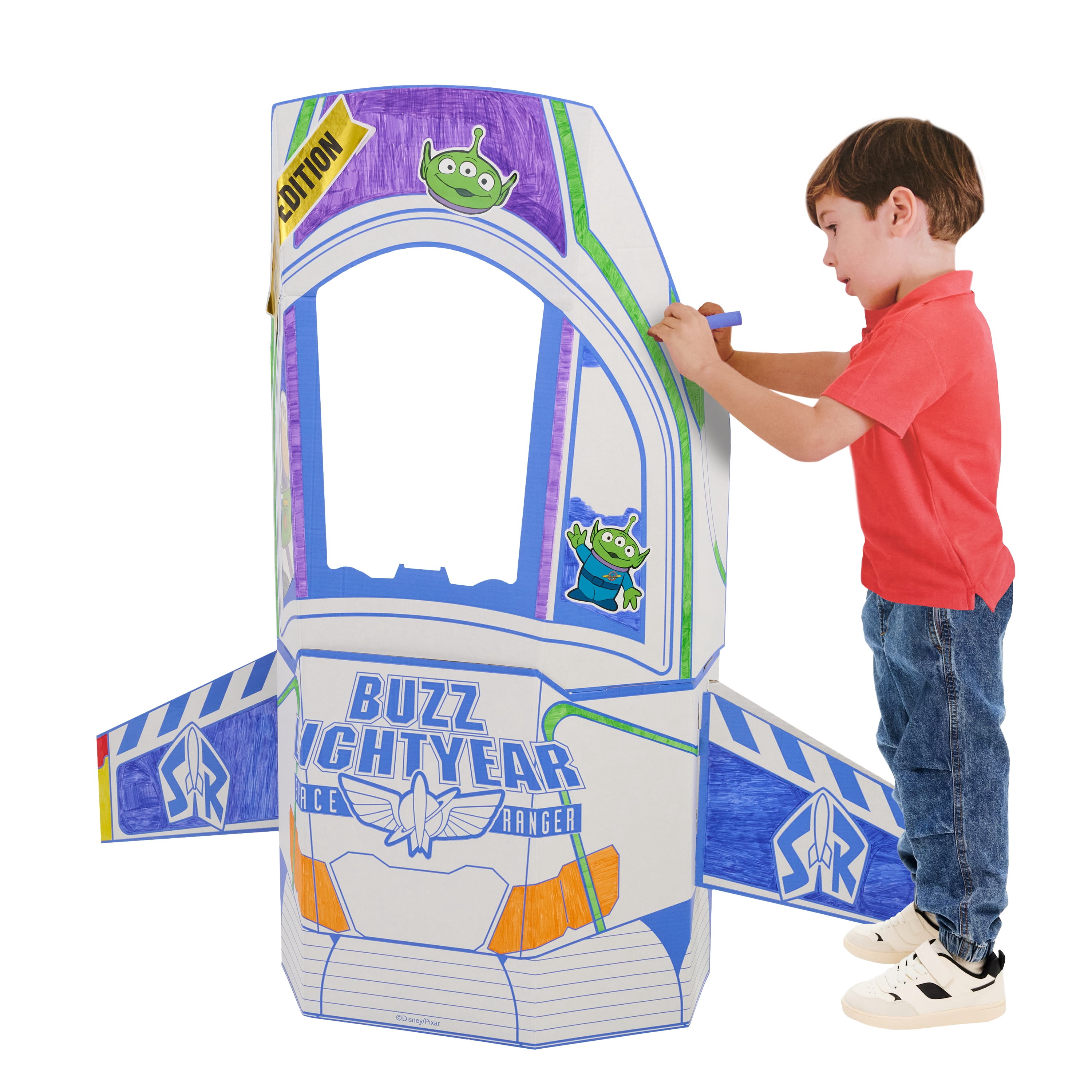 Disney and Pixar Toy Story 5 Rocket Ship Playset Cardboard Spaceship Craft Kit, Color Your Own Activity, Buzz Lightyear Alien Stickers, Kids Toy Ages 3+