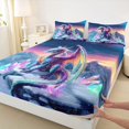 thumbnail image 3 of Homewish Colorful Dragon Full Size Sheets,3D Chic Diamond Bed Sheets,Orange Sunset Sheet Sets For Kids,Super Cozy Room Decor,4-Piece, 3 of 7