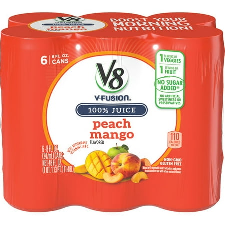 (24 Bottles) V8 Peach Mango, 8 oz., 6 pack (Best Peach Vape Juice)