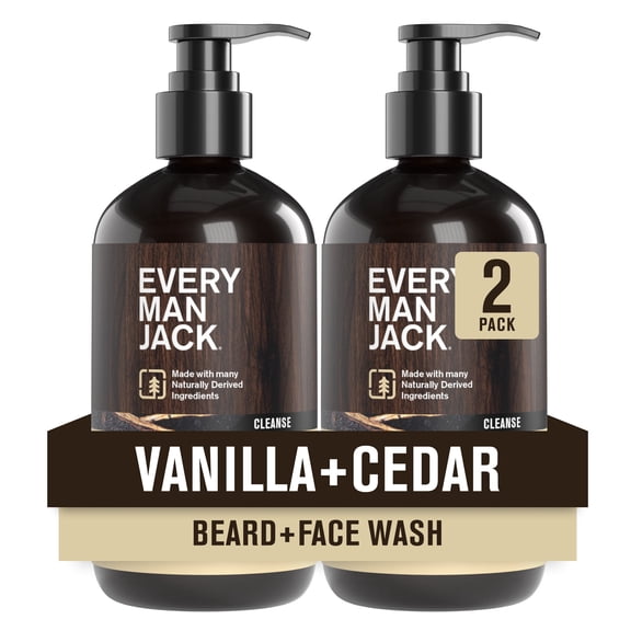 Every Man Jack Beard   Face Wash - Vanilla & Cedar Fragrance - Cleans & Softens Your Beard and Skin - Naturally Derived w/ Aloe and Glycerin- 6.7 fl oz (2 Pack)