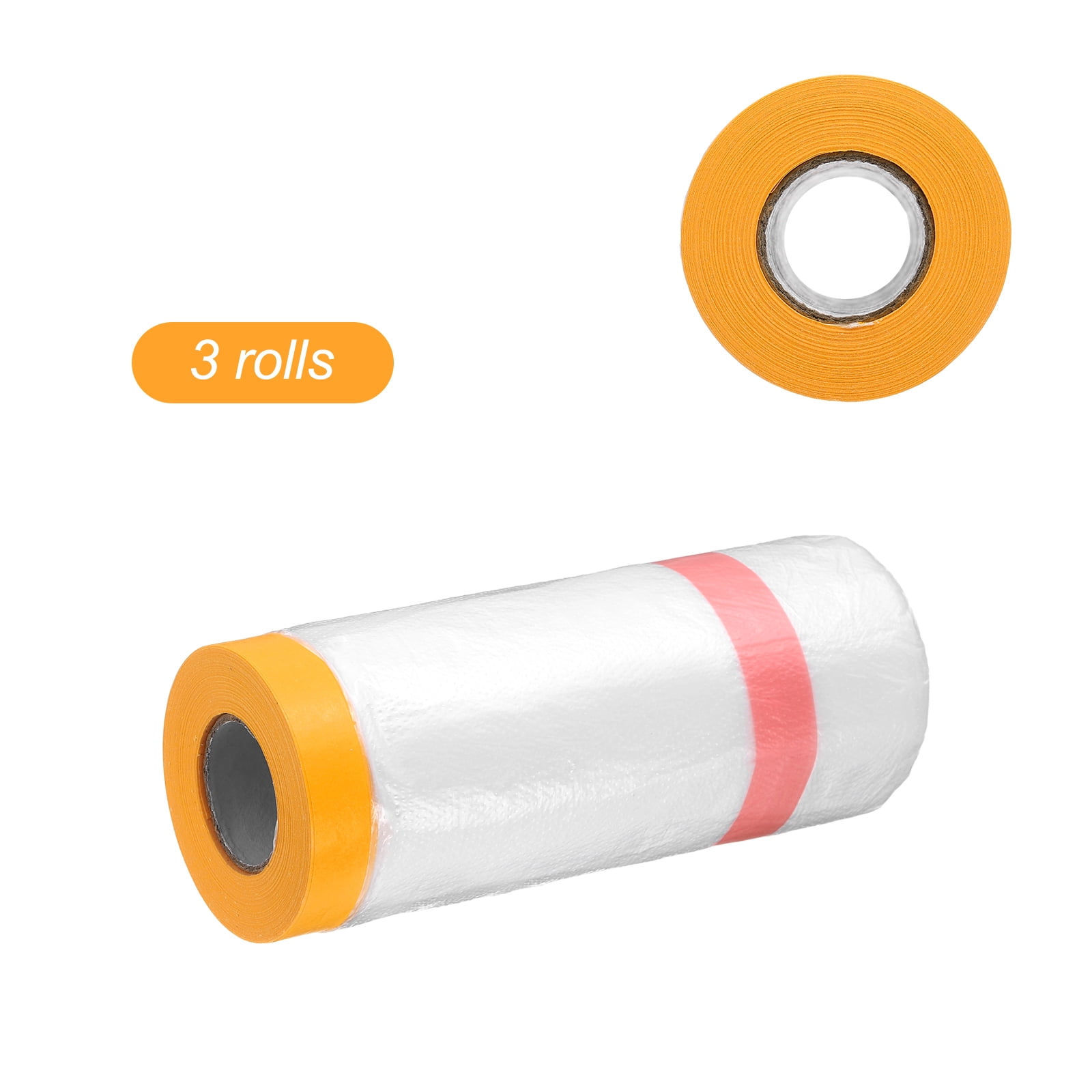 Uxcell 3 Rolls Pre-Taped Masking Film 43.3"x65.6ft Double Adhesive Tape and Drape Painters Plastic Drop Cloth Film with Tape Plastic Sheeting for Automotive Painting Covering