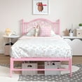 thumbnail image 2 of Yoneston Twin Metal Platform Bed Frame with Victorian Style Flower Heart Headboard, Heavy Duty Steel Slat Mattress Foundation for Kids Boys Girls, Pink, 2 of 12