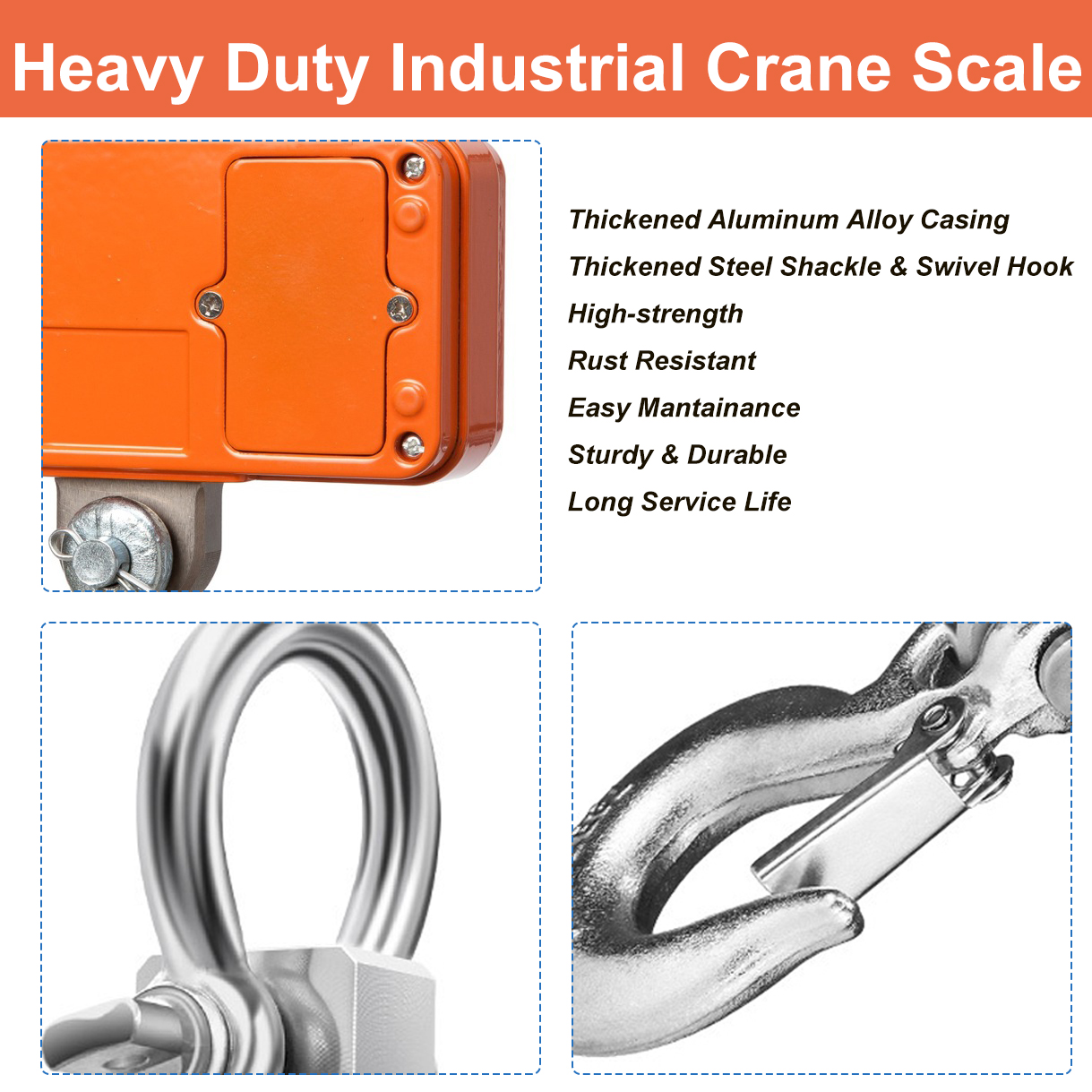 iMeshbean Portable Digital Crane Scale,High Precision 1000KG 2000LBS 1T Heavy Duty Industrial Digital Smart Hanging Scales Weighing Hook LED Display with Remote for Fishing Cattle Bow Caps Luggage