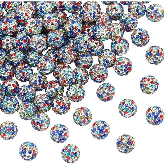 10mm Rhinestone Beads 100pcs Pave Disco Ball Clay Beads Polymer Clay Rhinestone Beads White Colorful Round Crystal Beads for Bracelet Necklace Earring and DIY Decoration