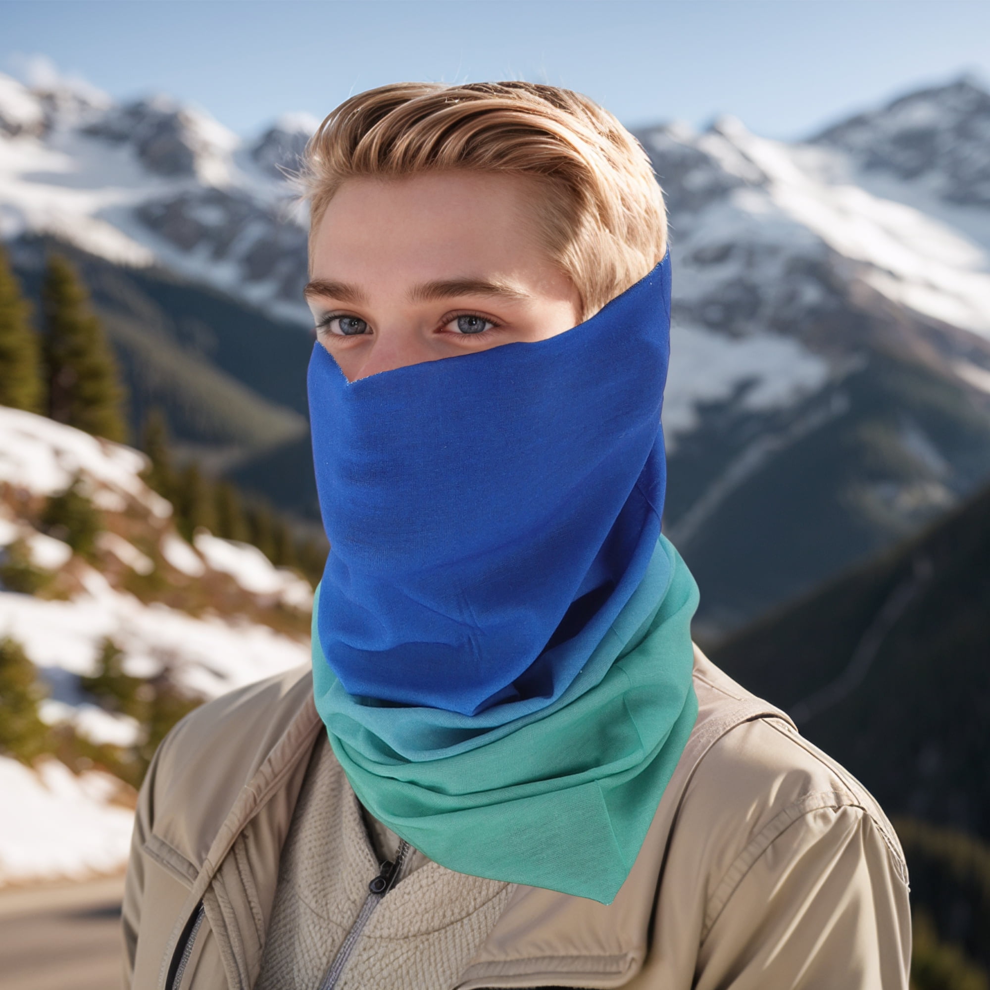 Unique Bargains Cooling Face Scarf Mask 1 Pc Green, Blue