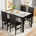 thumbnail image 4 of Cvortll 5 Pieces Dining Room Table Set for 4, Space Saving Kitchen Table and Chairs , Set with 4 Upholstered PU Leather Chairs and Faux Marble Tabletop, Deep Brown + White, 4 of 9