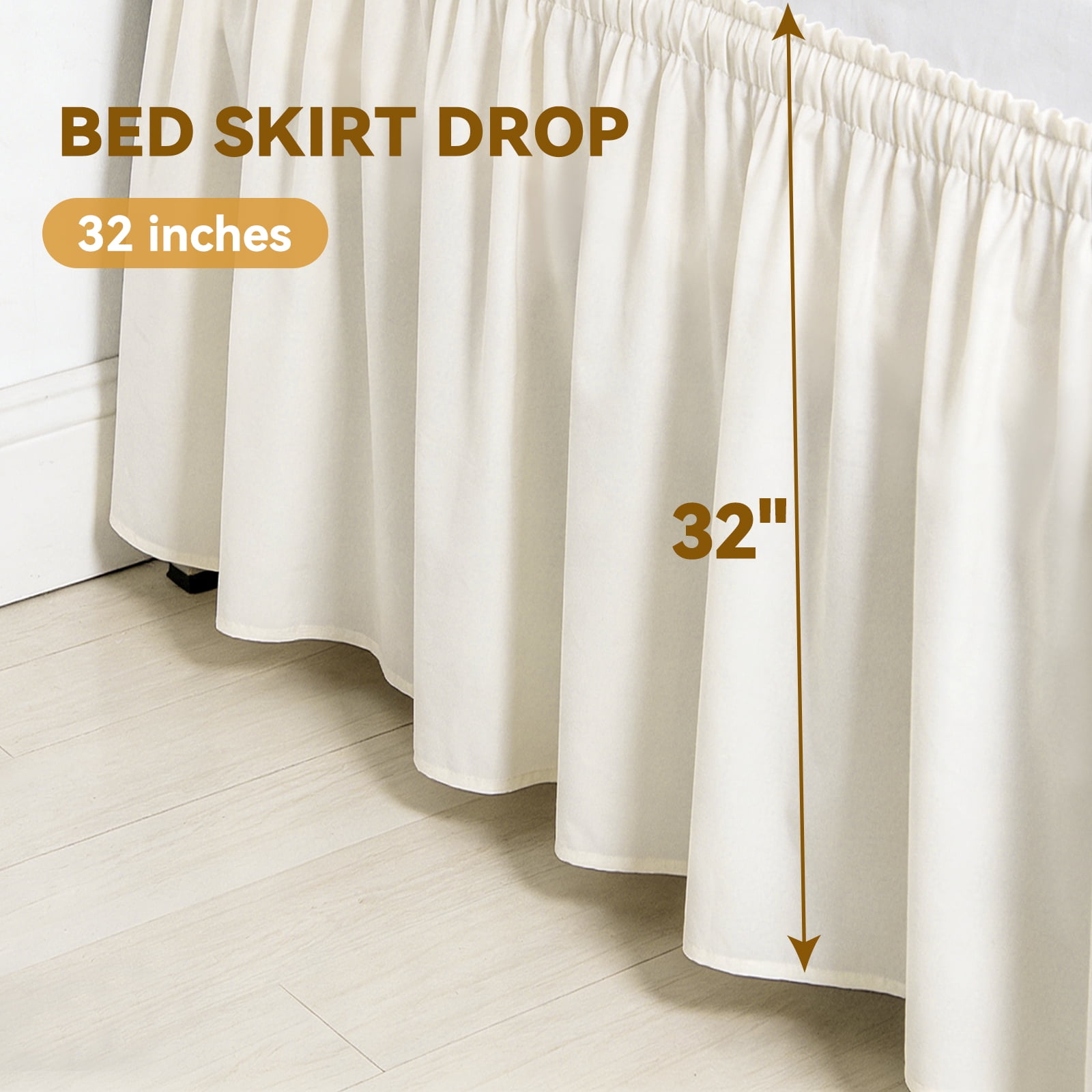 Beige Bed Skirt for Dorm Twin XL - 32" Drop Extra Long Wrap Around Elastic, Easy Install & Machine Washable Dust Ruffle