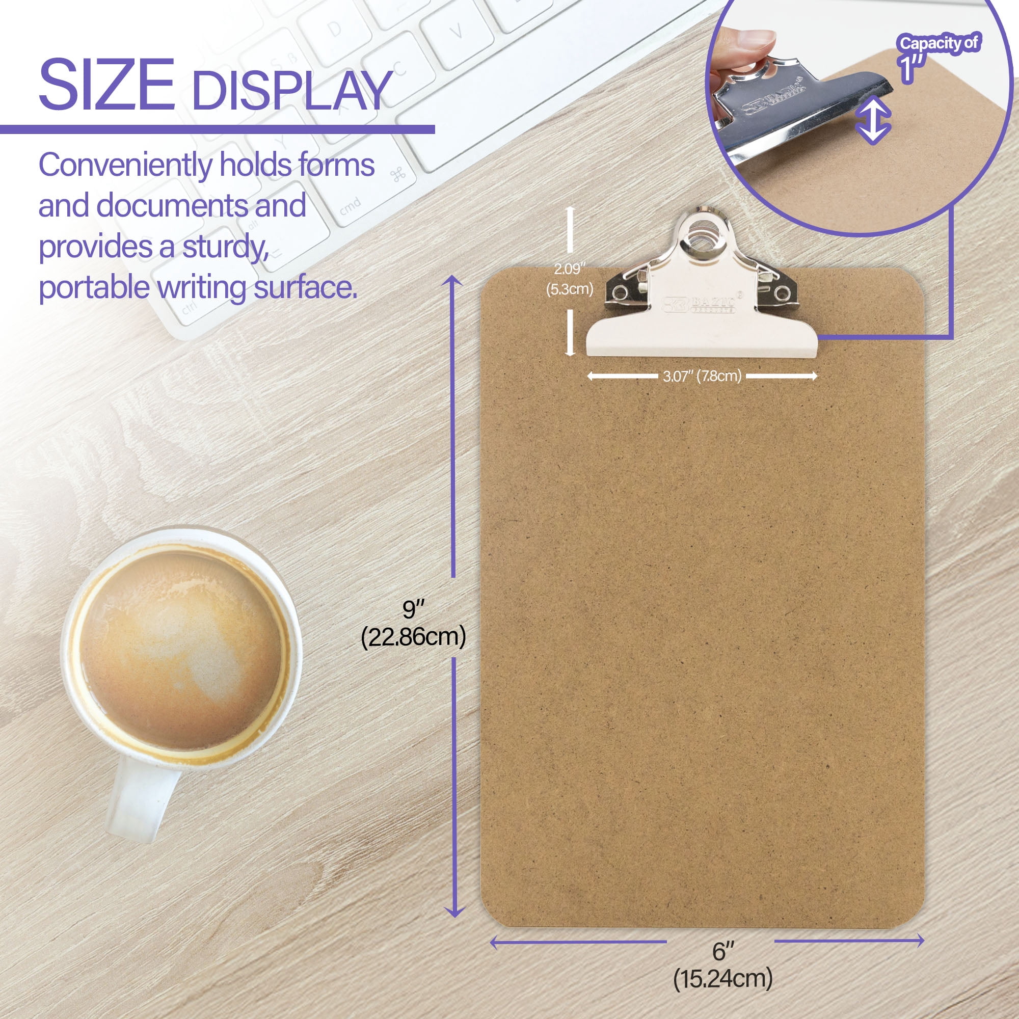 BAZIC Wood Clipboard Memo Size 9" x 6" w/Sturdy Spring Clip Board, 24-Pack