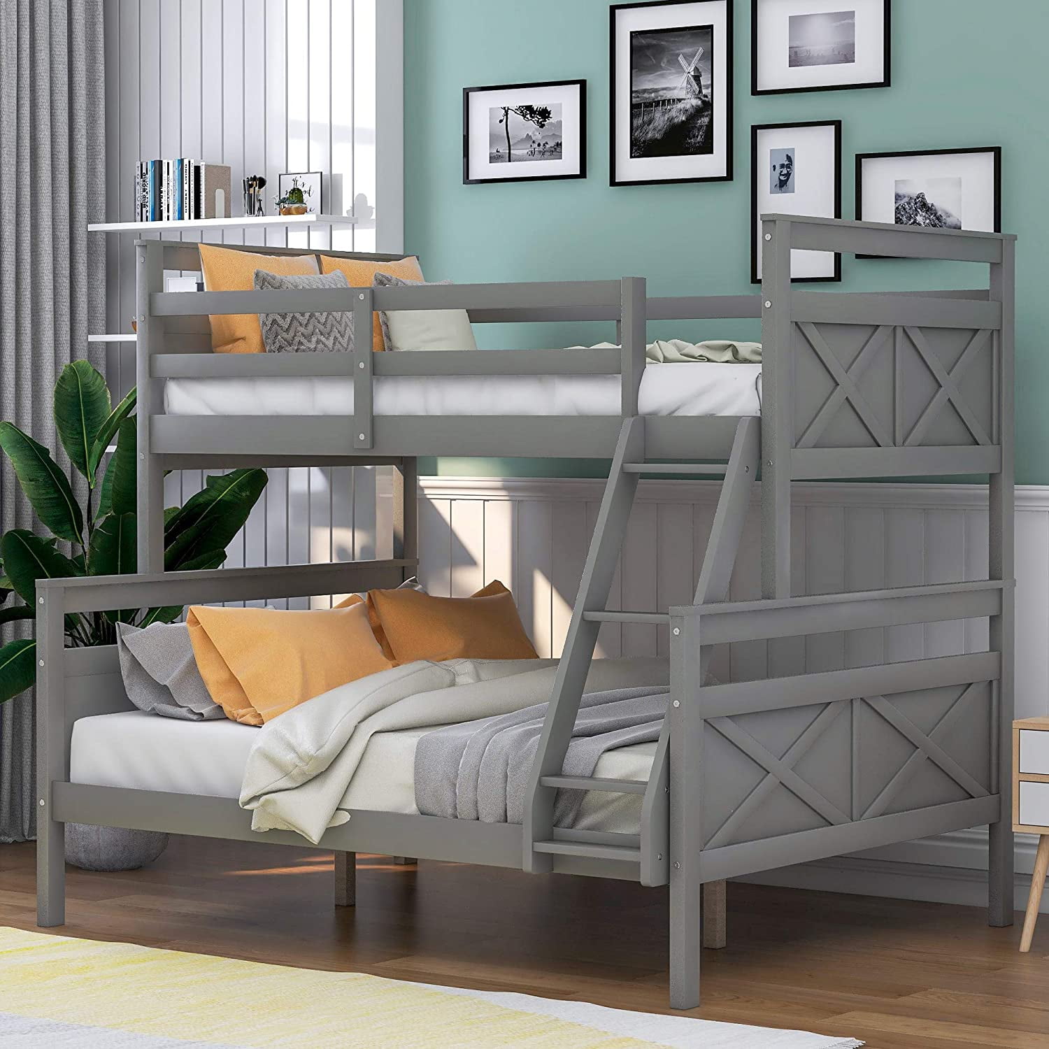 Bunk Bed Bedroom Wood Ladder Kids Dorm Furniture Frame 