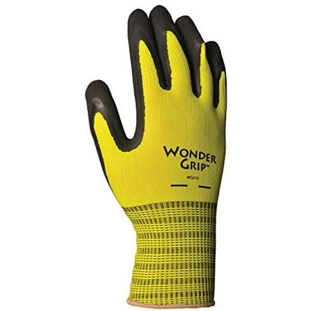 

Wonder Grip WG310S Extra Grip Seamless Knit Work Gloves Double-Coated Black Latex Palm Excellent Wet or Dry Grip Small Yellow
